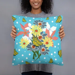Tropical Blue Flower Bouquet Pillow (2 Sizes)