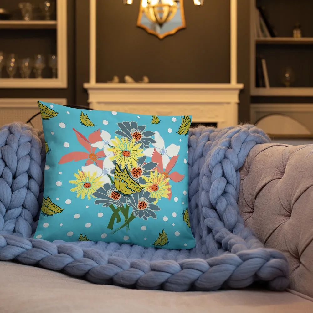 Tropical Blue Flower Bouquet Pillow (2 Sizes)