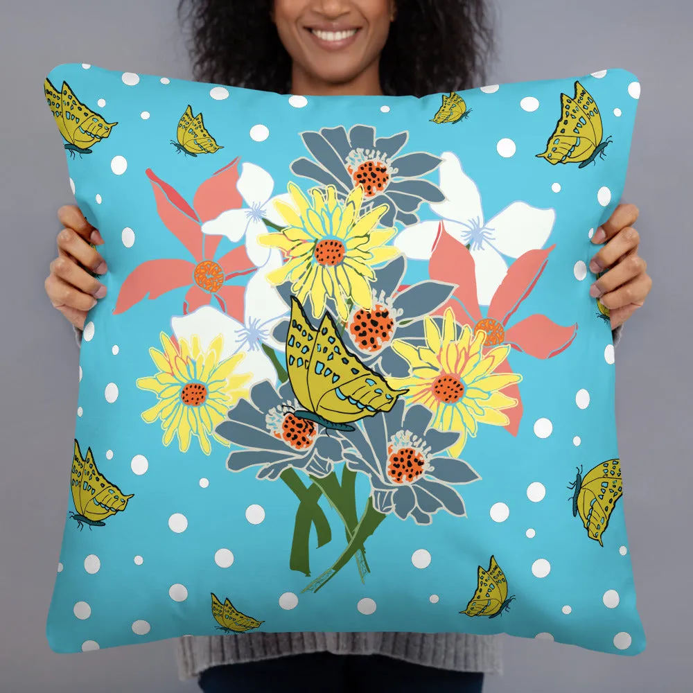 Tropical Blue Flower Bouquet Pillow (2 Sizes)