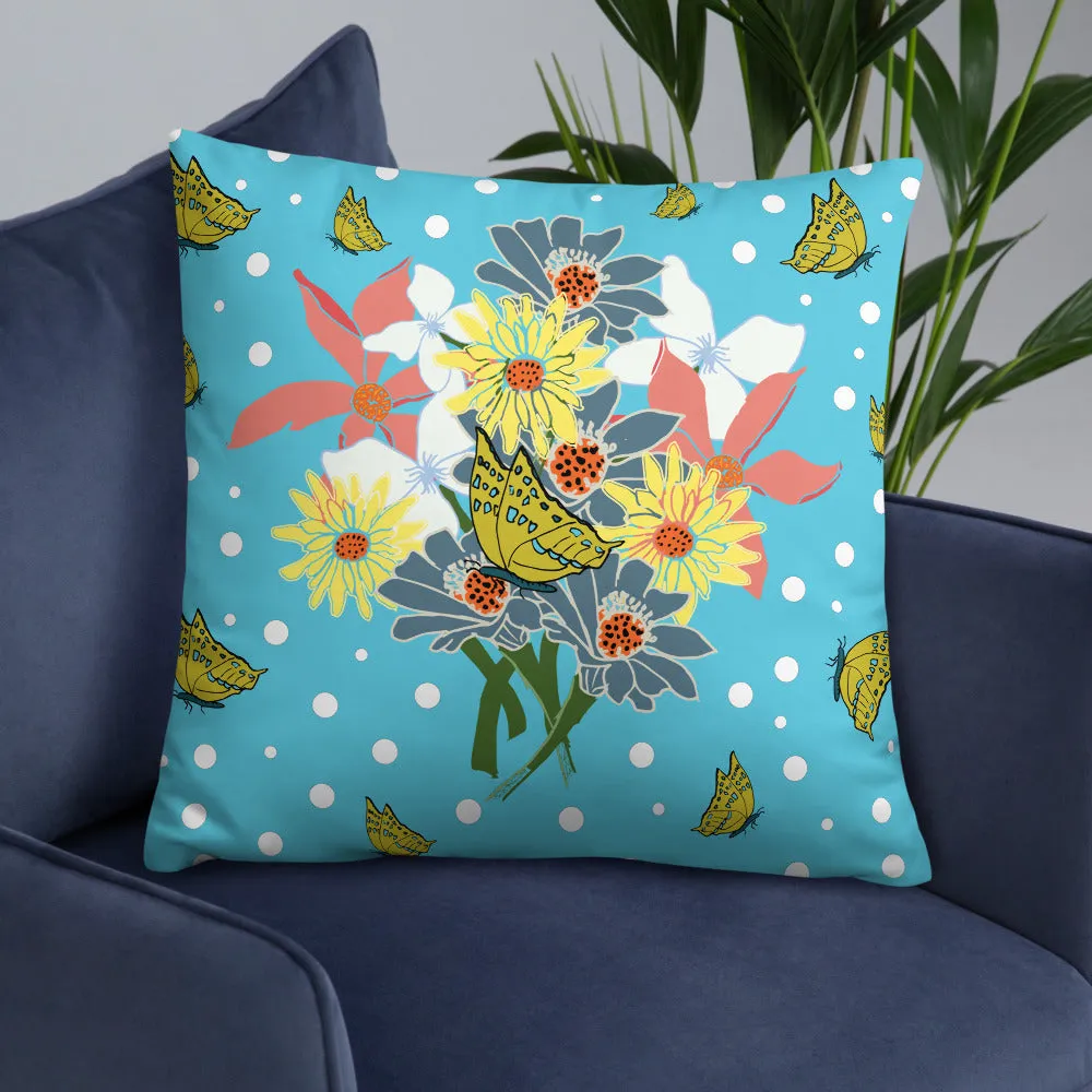 Tropical Blue Flower Bouquet Pillow (2 Sizes)