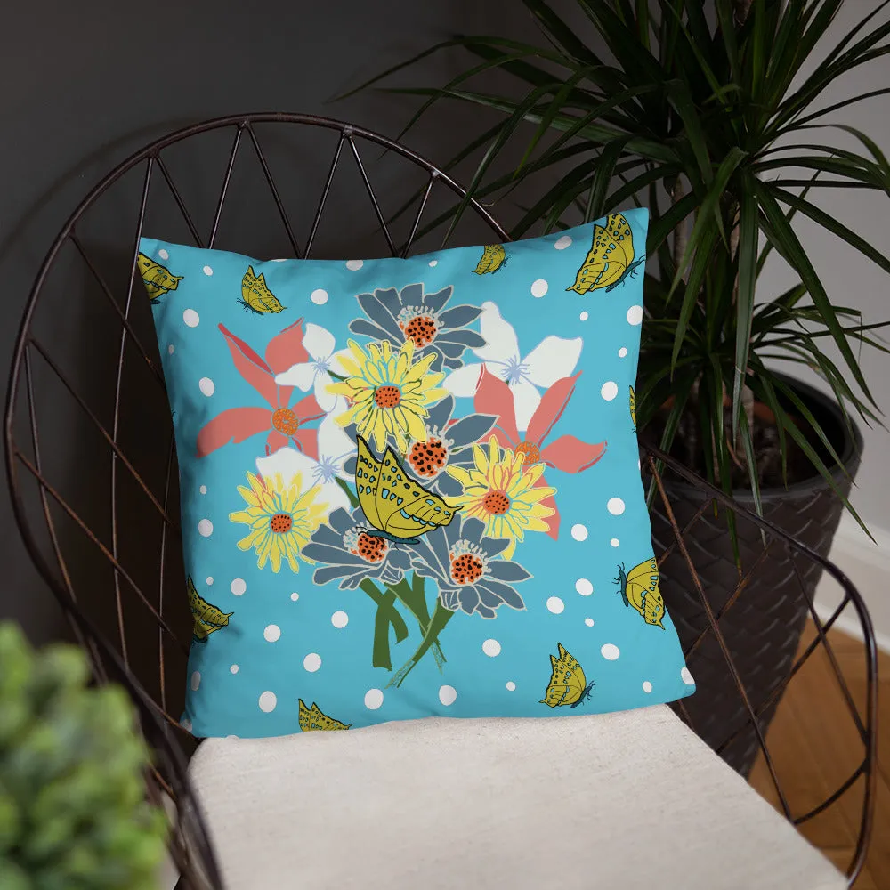 Tropical Blue Flower Bouquet Pillow (2 Sizes)