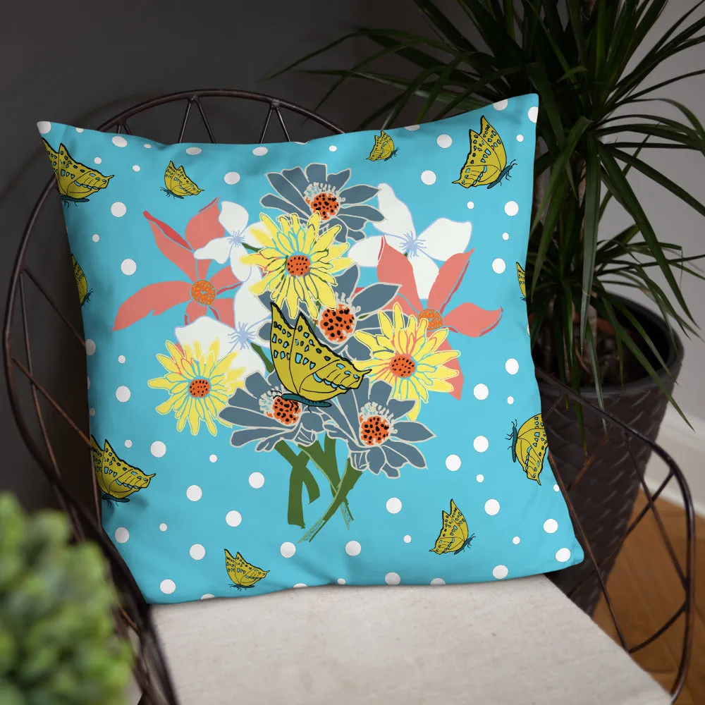 Tropical Blue Flower Bouquet Pillow (2 Sizes)
