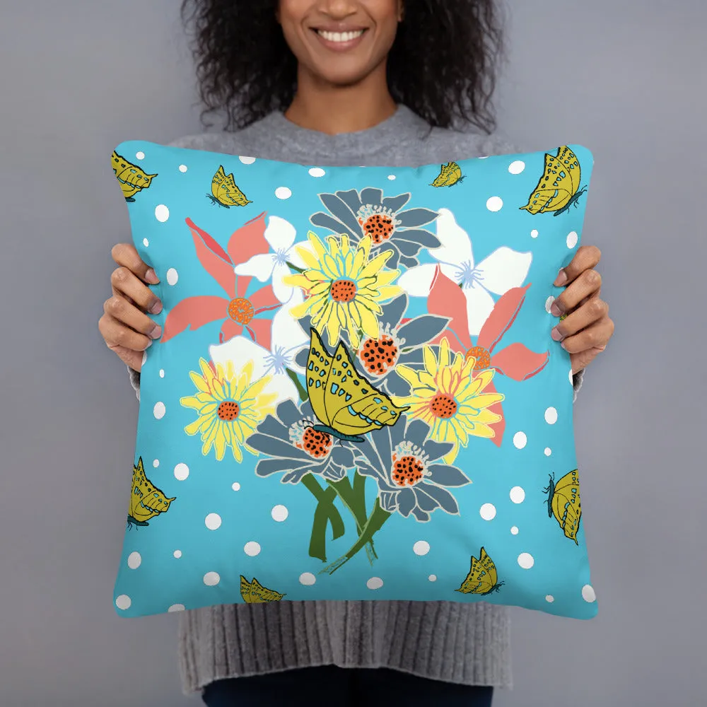 Tropical Blue Flower Bouquet Pillow (2 Sizes)