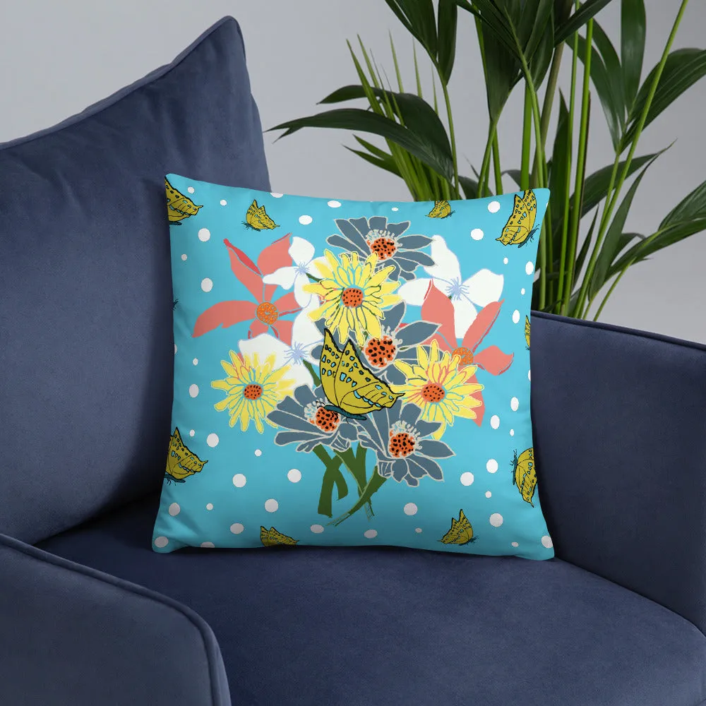 Tropical Blue Flower Bouquet Pillow (2 Sizes)