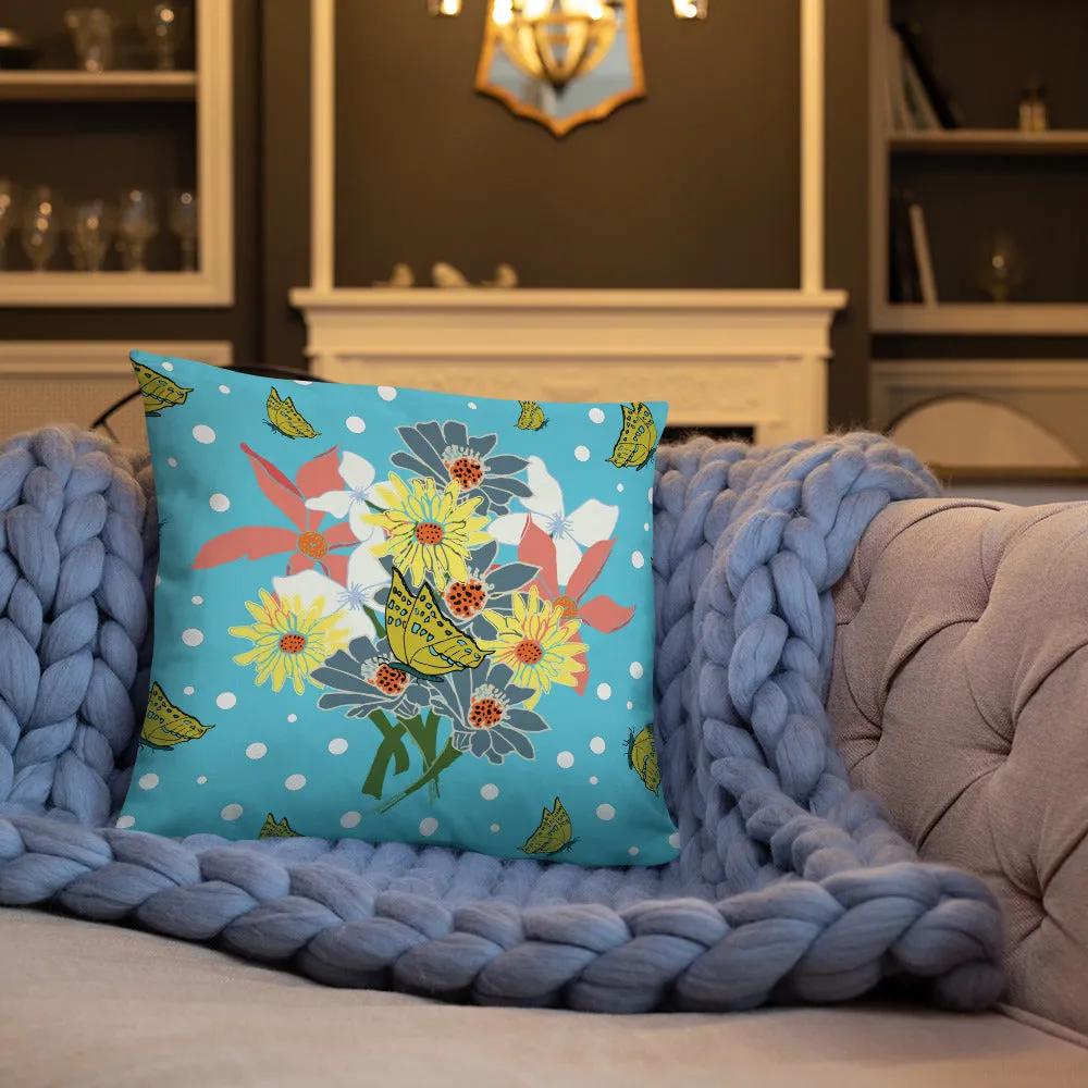 Tropical Blue Flower Bouquet Pillow (2 Sizes)