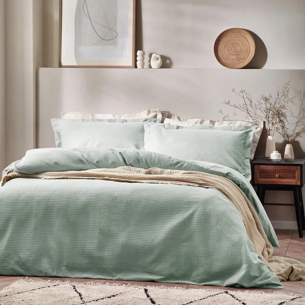 Waffle Textured 100% Cotton Duvet Cover Set Seafoam