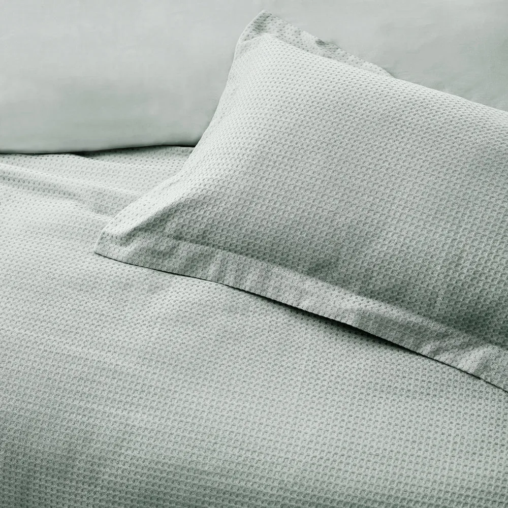 Waffle Textured 100% Cotton Duvet Cover Set Seafoam