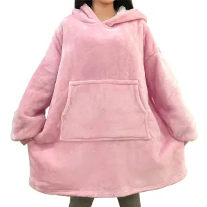 Winter Oversized Hoodie Blanket With Sleeves Fleece Sweatshirt Plaid Hoody Women Pocket Hooded Sweat Oversize Soft Blanket