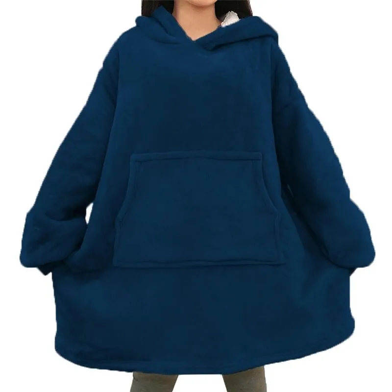 Winter Oversized Hoodie Blanket With Sleeves Fleece Sweatshirt Plaid Hoody Women Pocket Hooded Sweat Oversize Soft Blanket