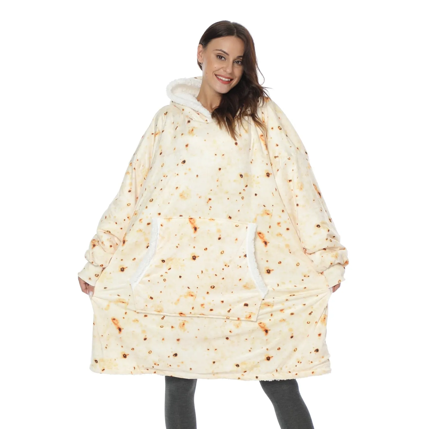 Winter Oversized Hoodie Blanket With Sleeves Fleece Sweatshirt Plaid Hoody Women Pocket Hooded Sweat Oversize Soft Blanket