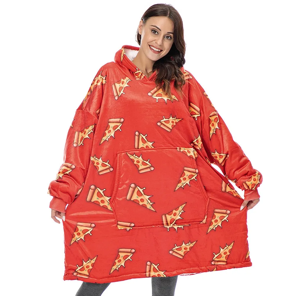 Winter Oversized Hoodie Blanket With Sleeves Fleece Sweatshirt Plaid Hoody Women Pocket Hooded Sweat Oversize Soft Blanket