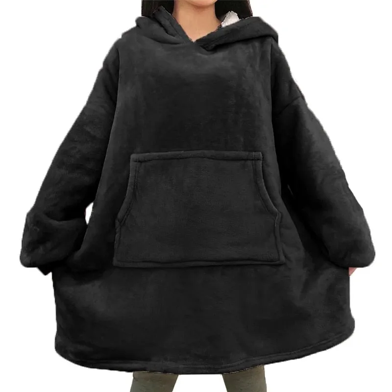 Winter Oversized Hoodie Blanket With Sleeves Fleece Sweatshirt Plaid Hoody Women Pocket Hooded Sweat Oversize Soft Blanket