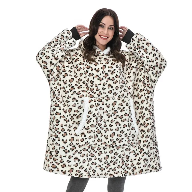 Winter Oversized Hoodie Blanket With Sleeves Fleece Sweatshirt Plaid Hoody Women Pocket Hooded Sweat Oversize Soft Blanket